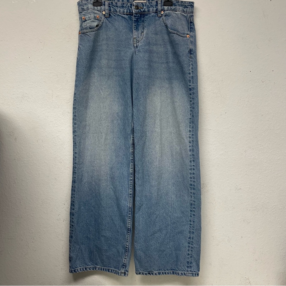 Motel Denim Roomy Extra Wide Leg Low Rise Jeans Powder Blue Womens W34 L32